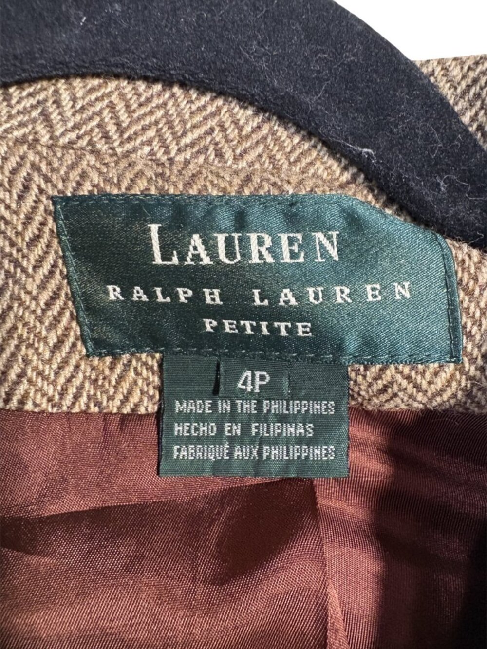 Lauren Ralph Lauren 4P Wool Silk Herringbone Tweed Equestrian Blazer Brown - Picture 4 of 15